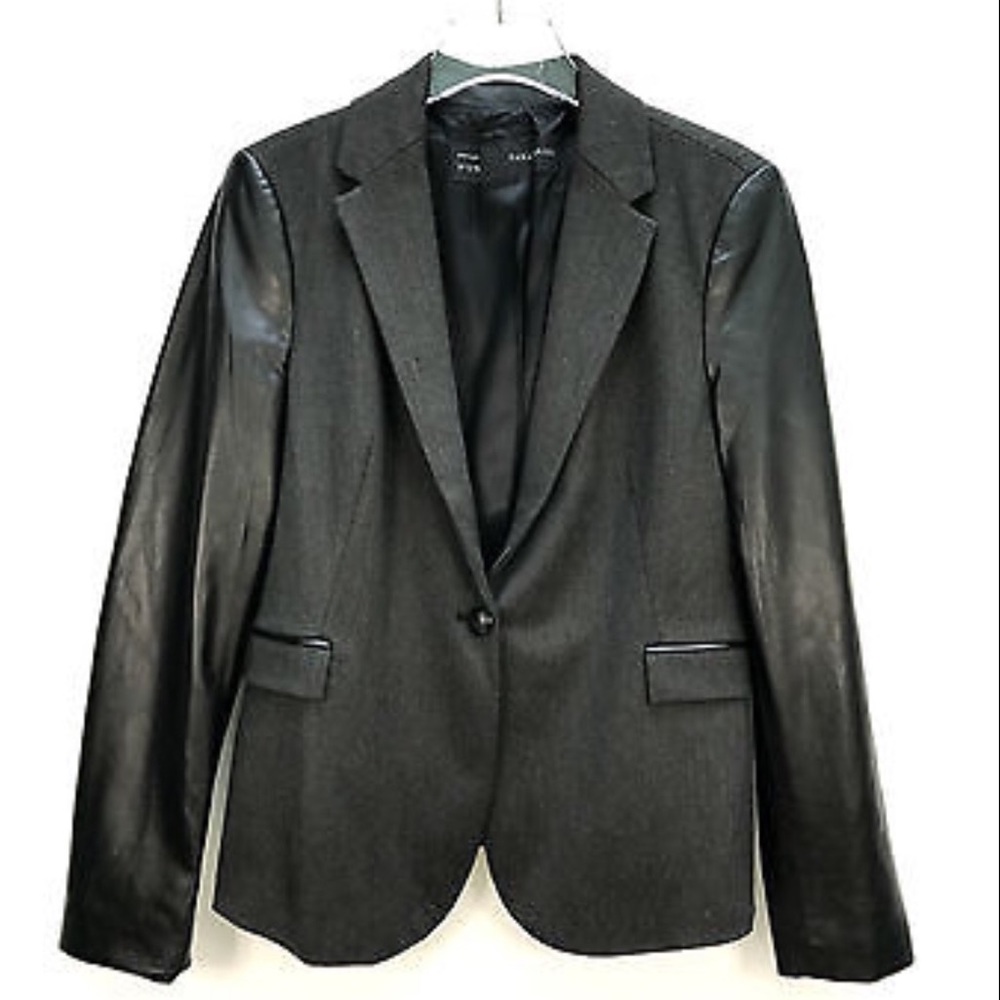 Zara Blazer w Faux-Leather Sleeves! Size S, EUC! - Picture 2 of 8